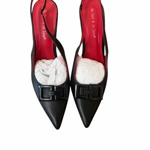 Freestyle Black Pointed Slingback Heels with Red Insole